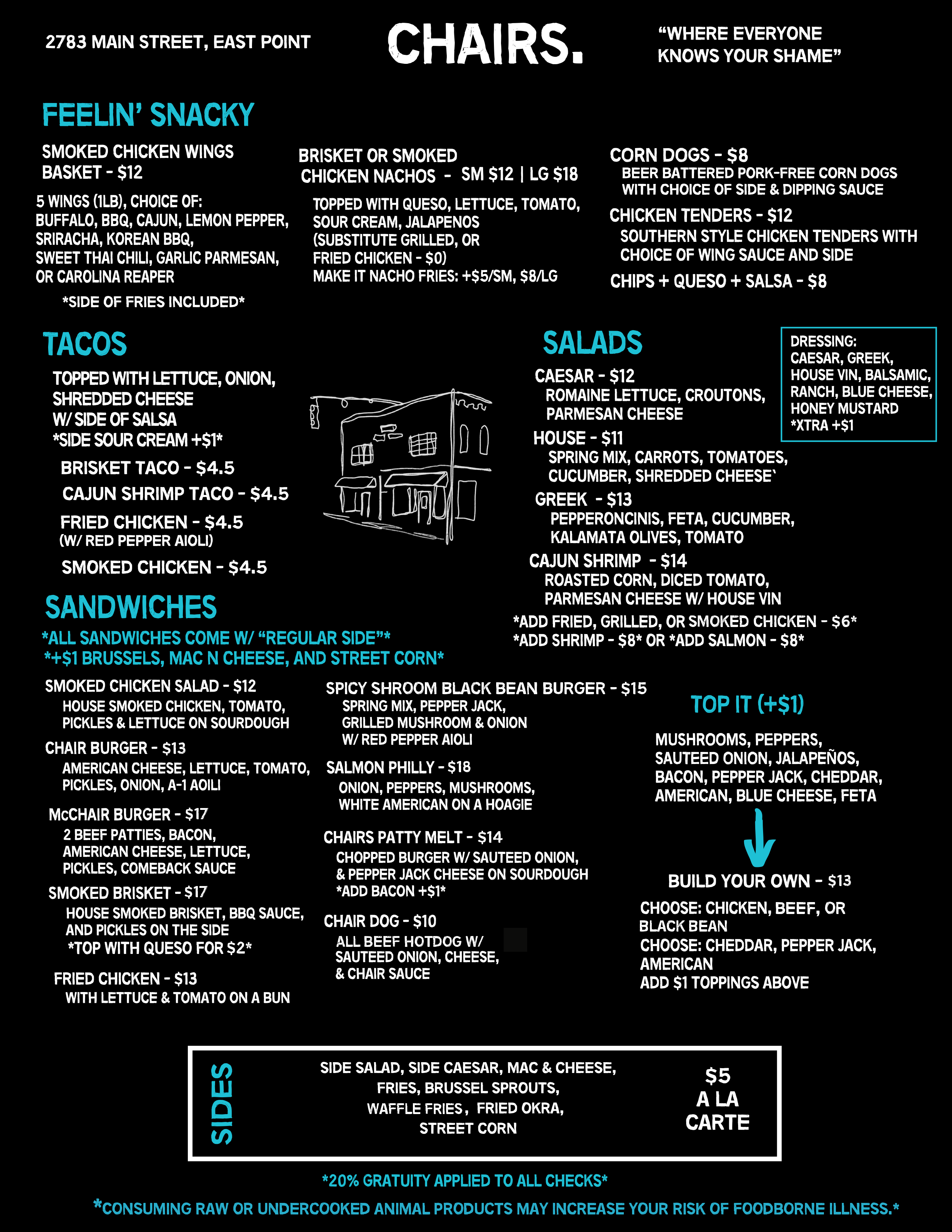 Chairs Food Menu